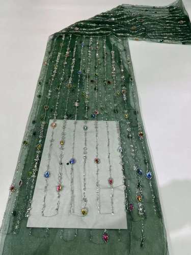 Shiny bridal tulle lace with heavy beads and pearls luxury crystal sequins lace for wedding dress