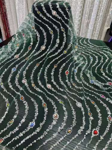 polyester handmade beads beaded lace fabric bridal sequins lace mesh sequins african tulle lace