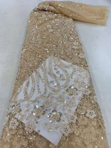 high quality luxury embroidered beads handmade bridal lace with sequins beaded bridal lace fabric