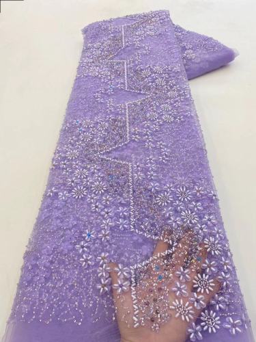 2023 latest heavy handmade net embroidery fabric design bridal beads fabrics french laces with Wedding sequins tulle net lace