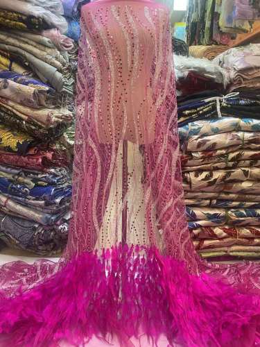 Shiny bridal tulle lace with heavy beads and pearls luxury crystal sequins lace for wedding dress