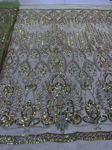 Shiny bridal tulle lace with heavy beads and pearls luxury crystal sequins lace for wedding dress