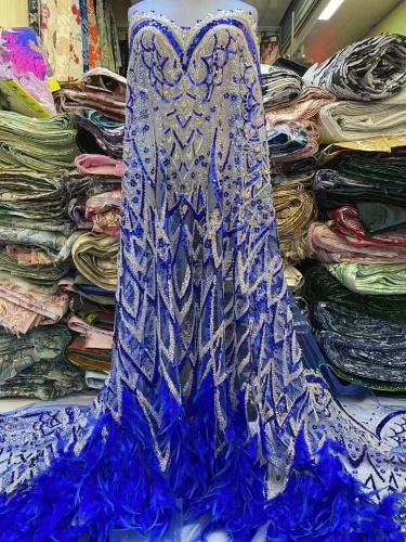 Handmade feather good quality beads embroidery fabric lace for evening dress 2023 newest party lace