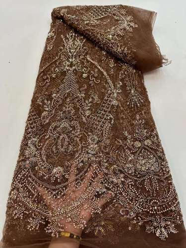 wholesale price heavy beaded and stones embroidered fabric embroidery lace fabric for wedding evening dress