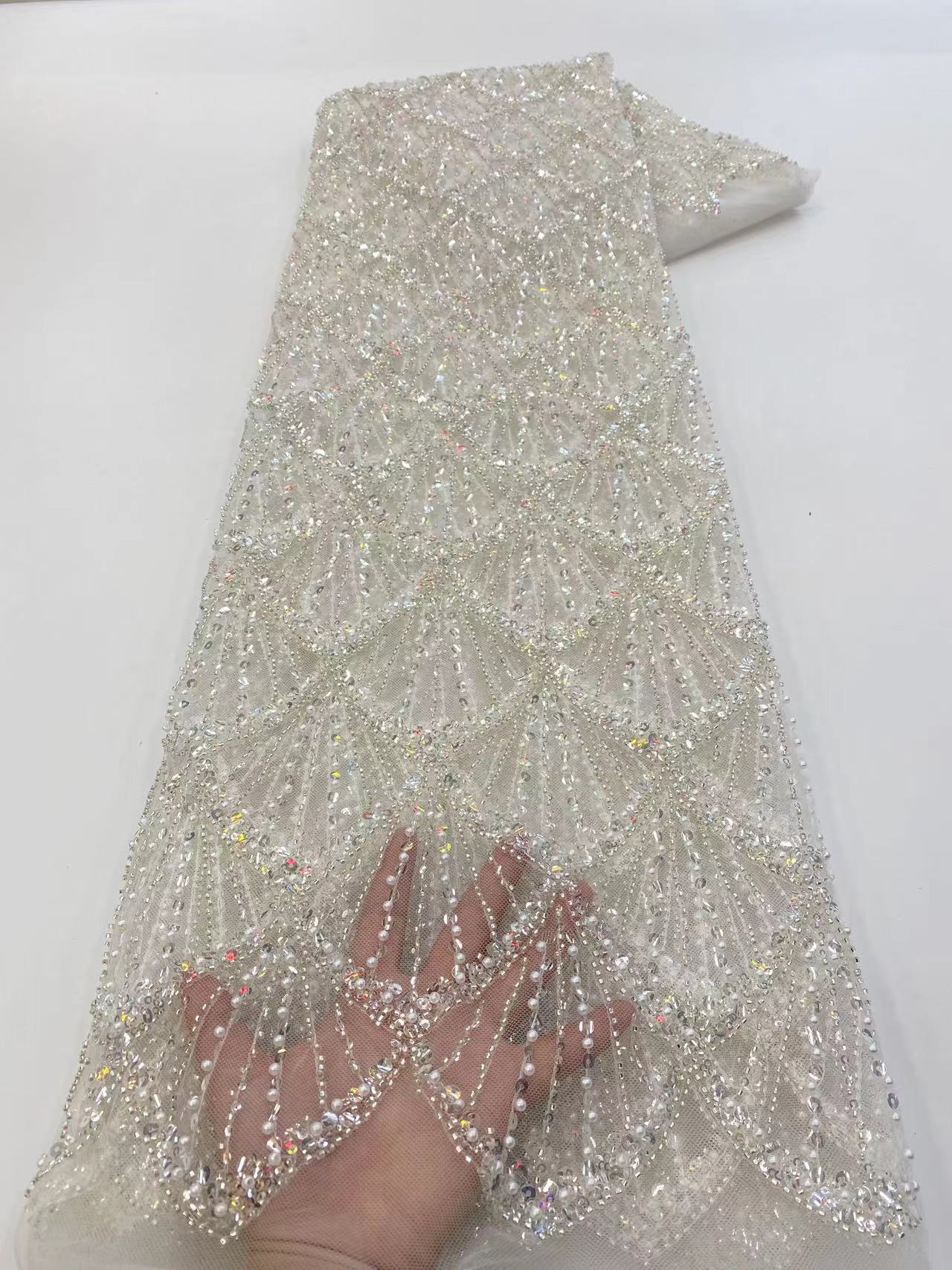 Bridal Fabric Luxury Embroidery Beads Sequins Wedding Dress Lace