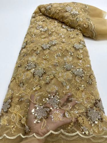 new 2023 Luxury african french tulle lace black handmade beaded bridal voile lace fabric for dress