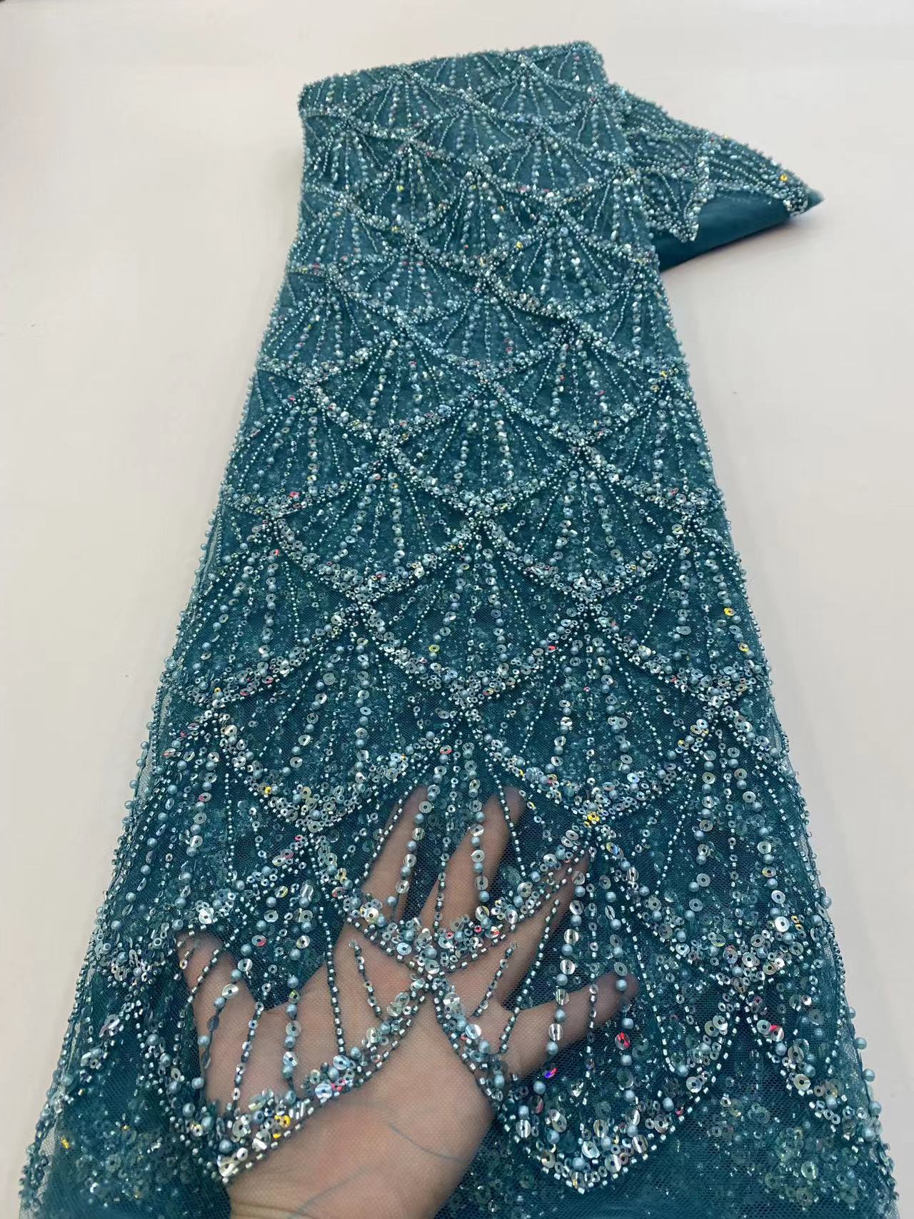 Bridal Fabric Luxury Embroidery Beads Sequins Wedding Dress Lace