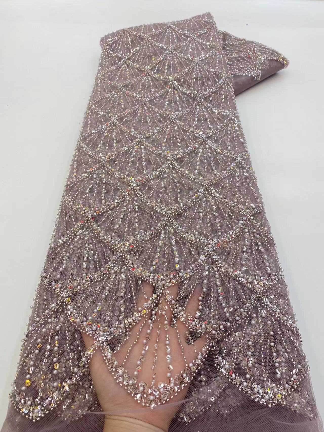 Bridal Fabric Luxury Embroidery Beads Sequins Wedding Dress Lace