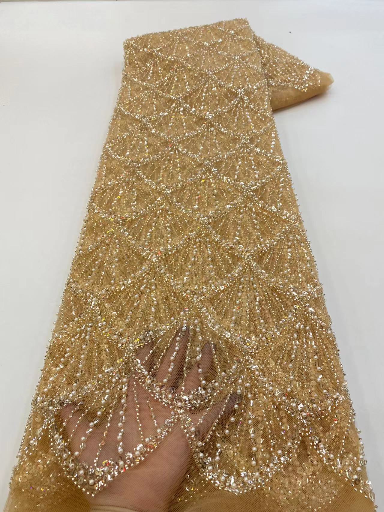 Bridal Fabric Luxury Embroidery Beads Sequins Wedding Dress Lace