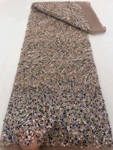 Haute Couture Wholesale White Luxury Beaded Embroidery Bridal Fabric With Pearls Lace For Wedding Dresses