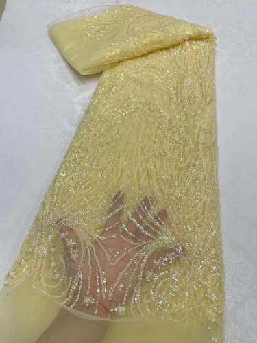 New Design Beaded Fabric Luxury Embroidery Beads Beaded Lace Fabric African Lace Fabric
