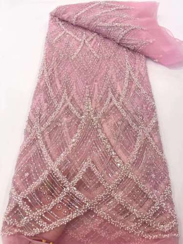 Heavy Beaded Lace Fabric Luxury Fabric Hand Beads Embroidery Bridal Lace