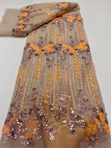 Newest Style Couture French Lace Beaded Lace Fabric Embroidery Beads Sequined Lace Fabric