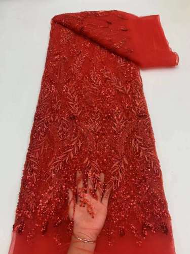 New 2023 Luxury African French Tulle Lace Black Handmade Beaded Bridal Voile Lace Fabric For Dress