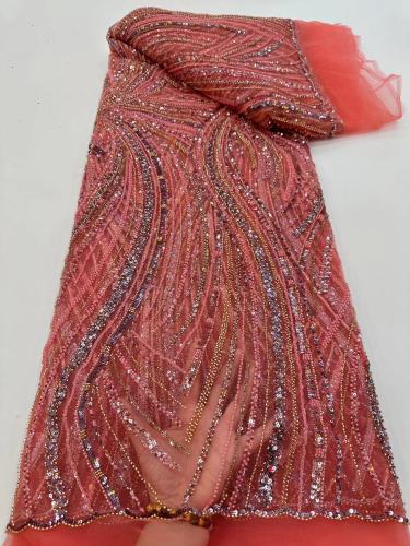 French Lace Fabric Beaded Bridal Lace with Sequins Embroidery for Beauty Party Dress Making