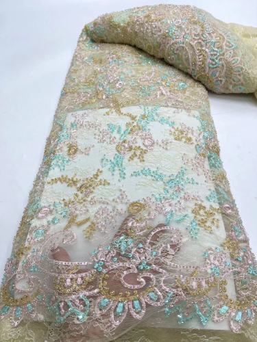 French embroidery designs flower lace with beads sequins lace dress fabric