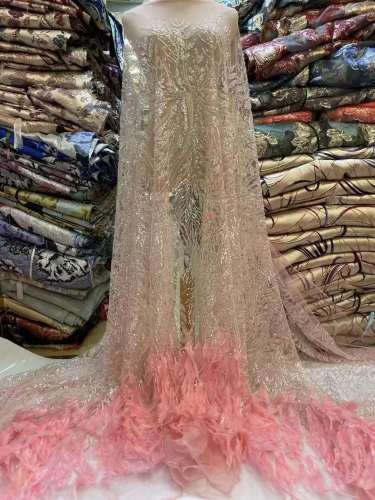 Handmade feather good quality beads embroidery fabric lace for evening dress 2023newest party lace