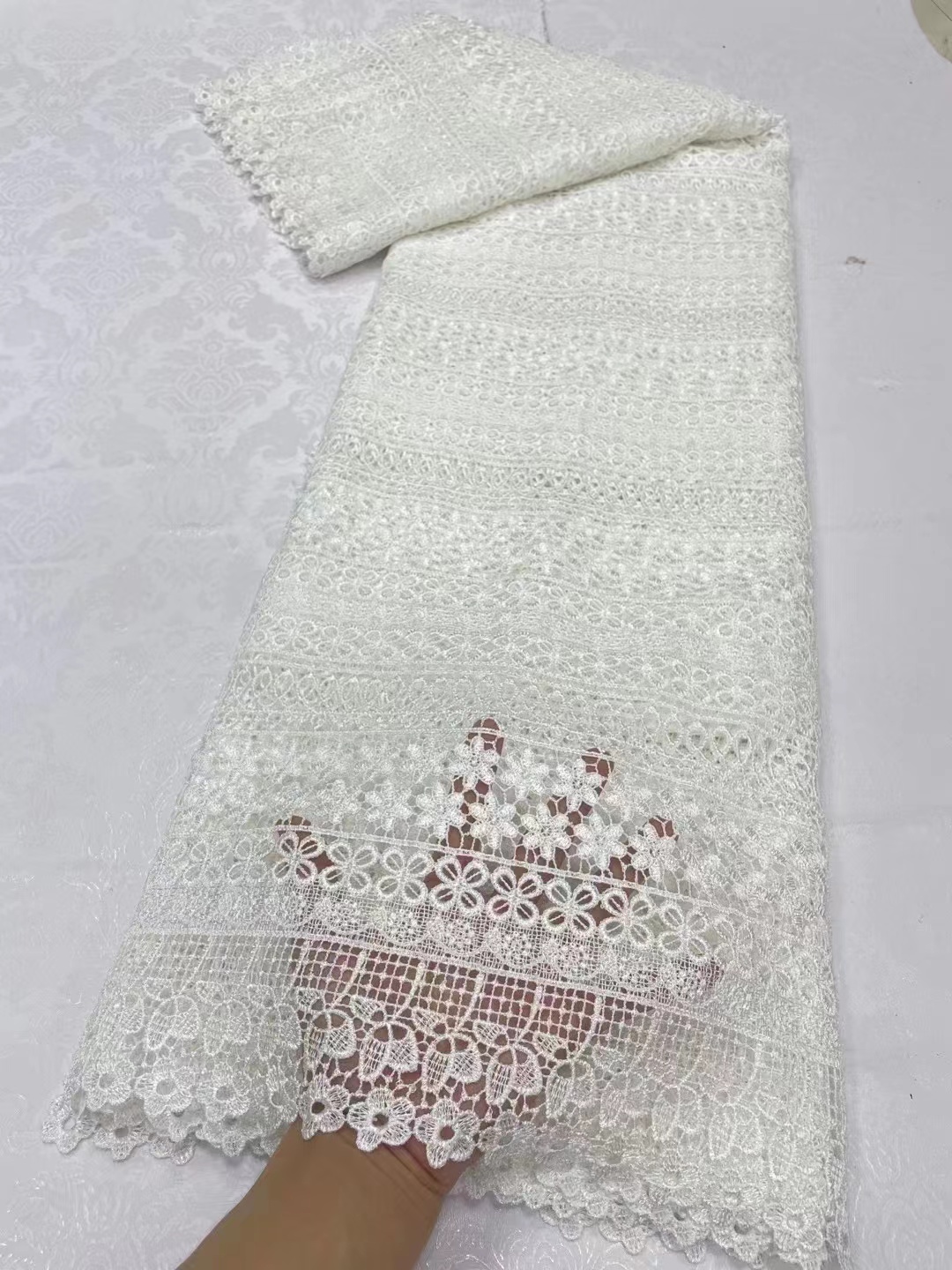 High Quality White African Cord Lace Fabric swiss Guipure Lace Cloth For Nigerian Wedding Party Dresses Sewing