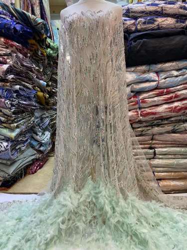 Shiny bridal tulle lace with heavy beads and pearls luxury crystal sequins lace for wedding dress