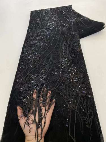 Pink Beaded Pearls Embroidery Net Tulle Bridal Lace Fabric for Dress