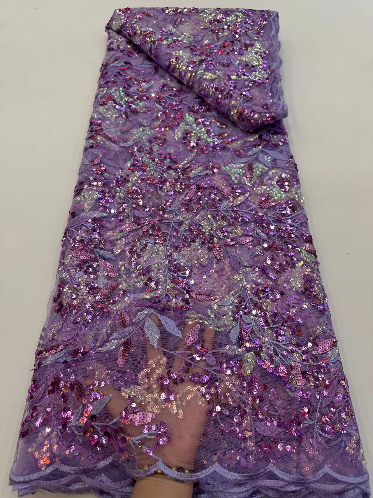 2023 High Quality Friendly lace with sequins fabric selling for african market