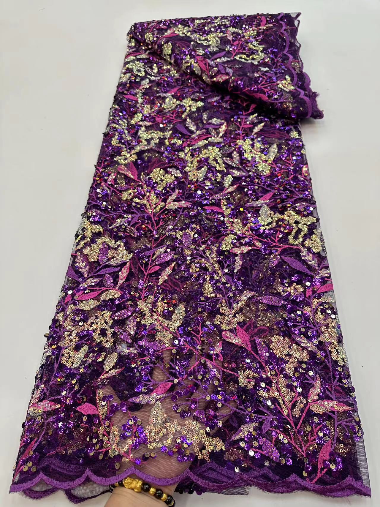 2023 High Quality Friendly lace with sequins fabric selling for african market