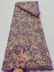 2023 High Quality Friendly lace with sequins fabric selling for african market