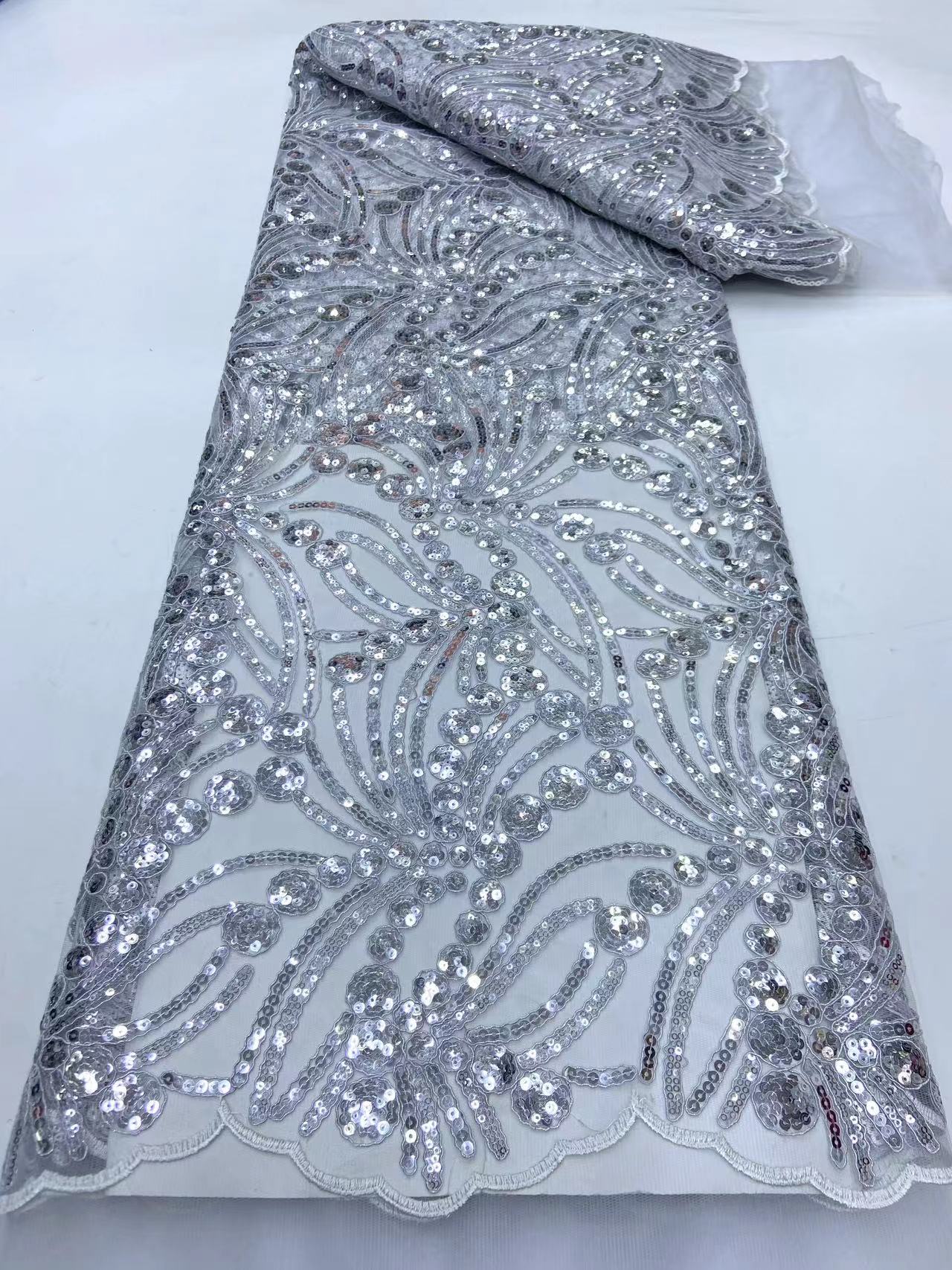 shiny hot sale sequined lace fabric for dresses
