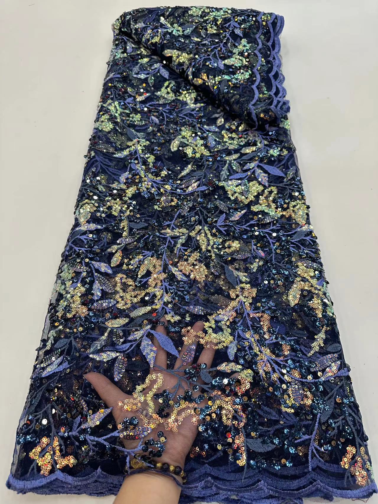 2023 High Quality Friendly lace with sequins fabric selling for african market