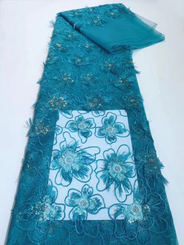 African Fabric High Quality 3D Flowers Gorgeous Lace with Sequins for Aso ebi, Wedding Party