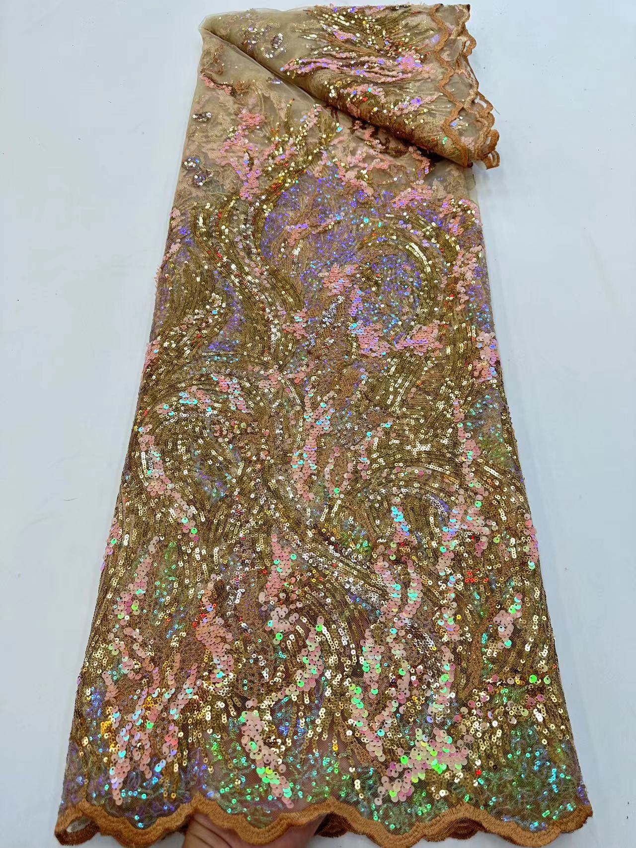 hot green nigerian wedding embroidery tulle lace materials sequin lace fabric