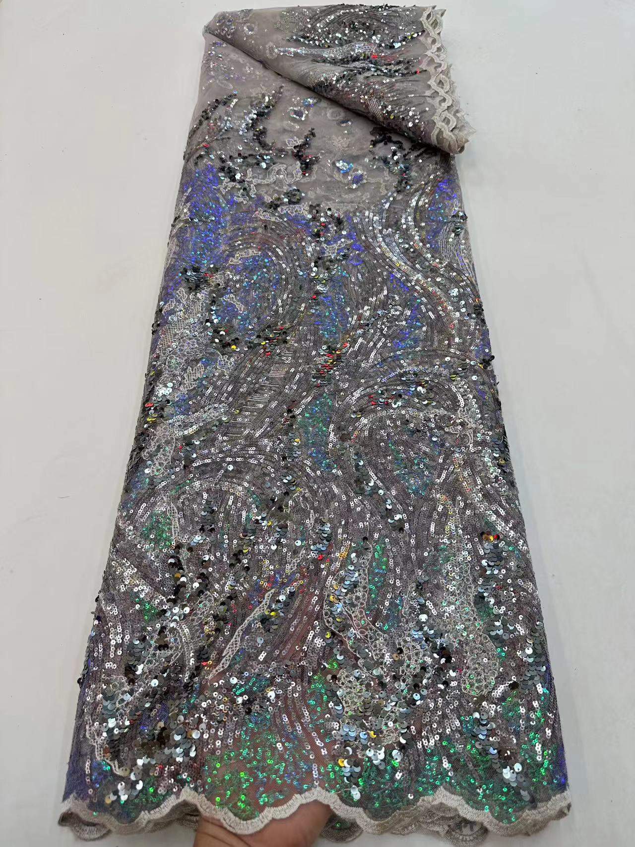 hot green nigerian wedding embroidery tulle lace materials sequin lace fabric