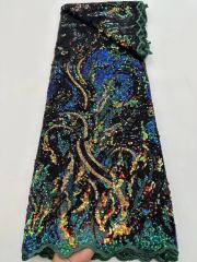 hot green nigerian wedding embroidery tulle lace materials sequin lace fabric