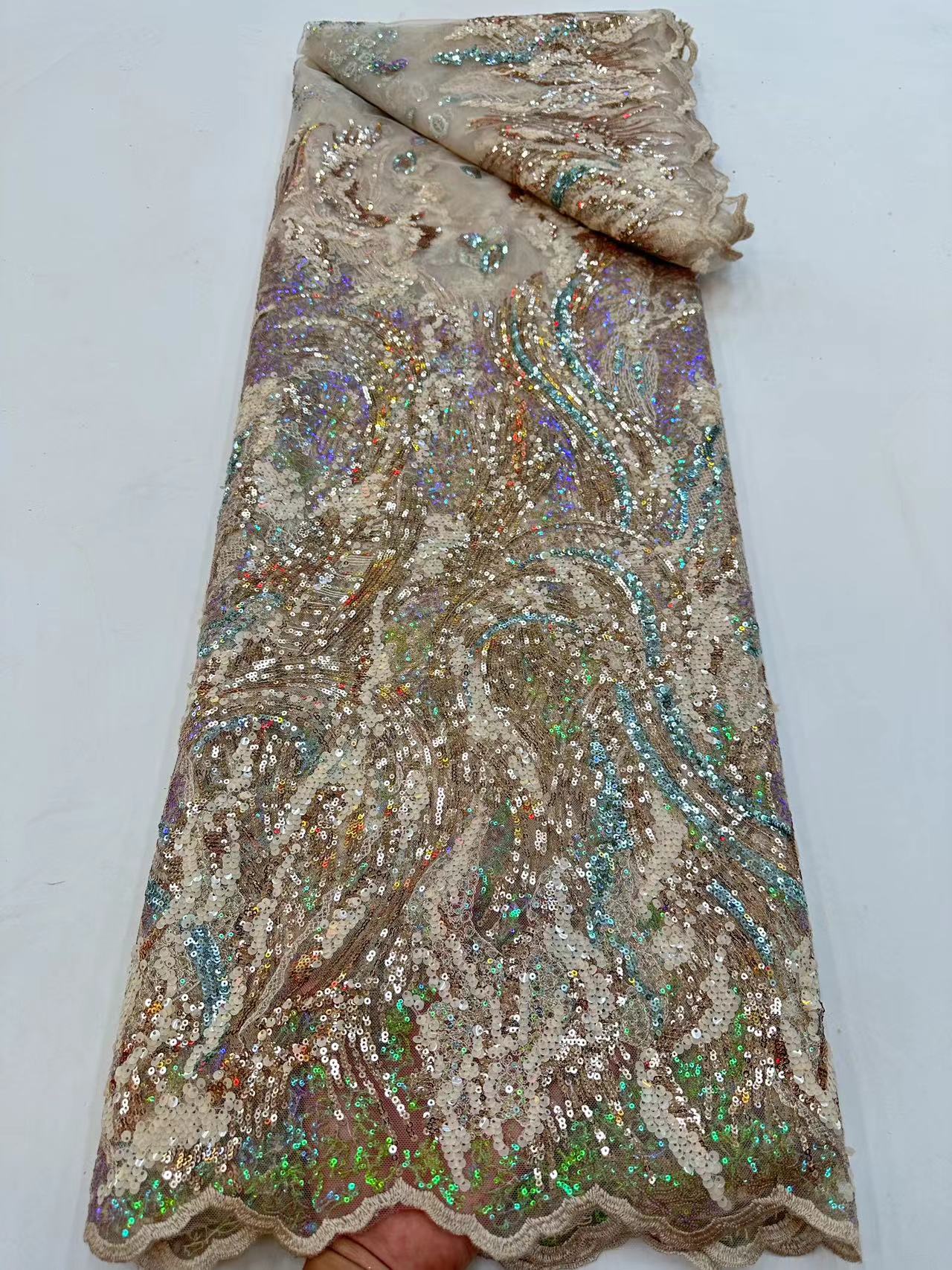 hot green nigerian wedding embroidery tulle lace materials sequin lace fabric