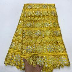 Classic design gold laser cut velvet tulle lace fabrics women dress sequins bridal fabric embroidered on mesh lace