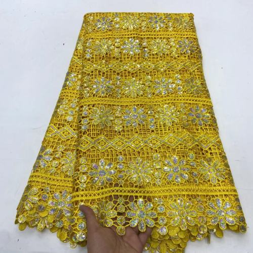 Classic design gold laser cut velvet tulle lace fabrics women dress sequins bridal fabric embroidered on mesh lace