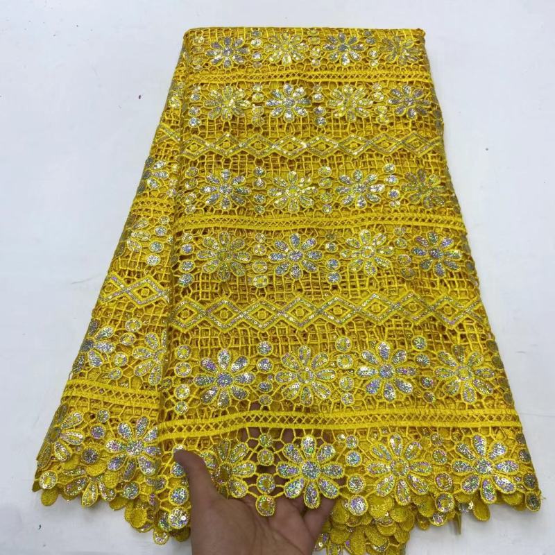 Classic design gold laser cut velvet tulle lace fabrics women dress sequins bridal fabric embroidered on mesh lace
