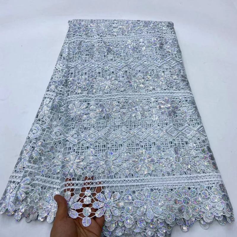 Classic design gold laser cut velvet tulle lace fabrics women dress sequins bridal fabric embroidered on mesh lace
