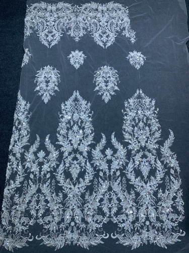 Top sale french peach and pink 3d flower lace embroidered fabric high quality net lace fabric for wedding bridal dress