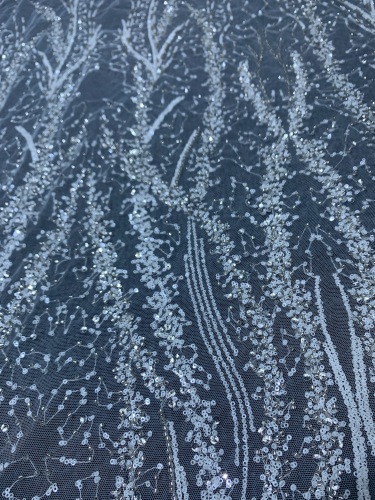 wedding white embroidery lace fabric Luxury tulle beads sequins bridal dress lace fabric