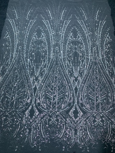 White Luxury embroidery beaded fabric ivory 3d flowers tulle sequin bridal lace fabric