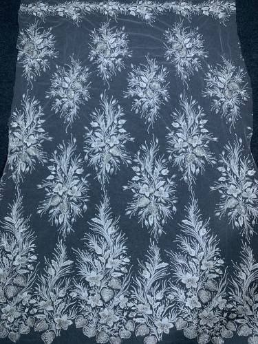 Hot sale pure white embroidery heavy work beaded pearls lace base with sequins bridal weeding french lace dress