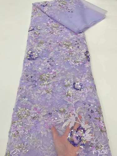 Hot-sale French textiles embroidery with sequin lace fabric suitable for sublimation