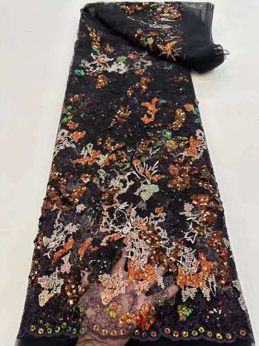 Hot-sale French textiles embroidery with sequin lace fabric suitable for sublimation