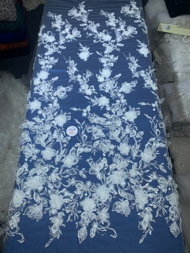 Bridal tulle beads lace mesh beaded and pearls fabrics for European wedding dress