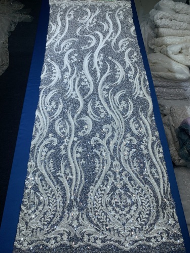 Bridal tulle beads lace mesh beaded and pearls fabrics for European wedding dress