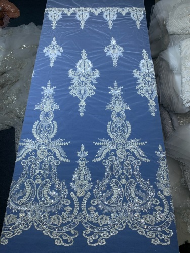 Bridal tulle beads lace mesh beaded and pearls fabrics for European wedding dress