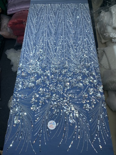 Bridal tulle beads lace mesh beaded and pearls fabrics for European wedding dress