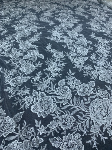 Bridal tulle beads lace mesh beaded and pearls fabrics for European wedding dress