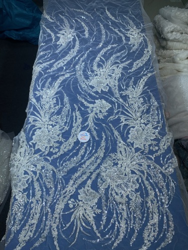Bridal tulle beads lace mesh beaded and pearls fabrics for European wedding dress